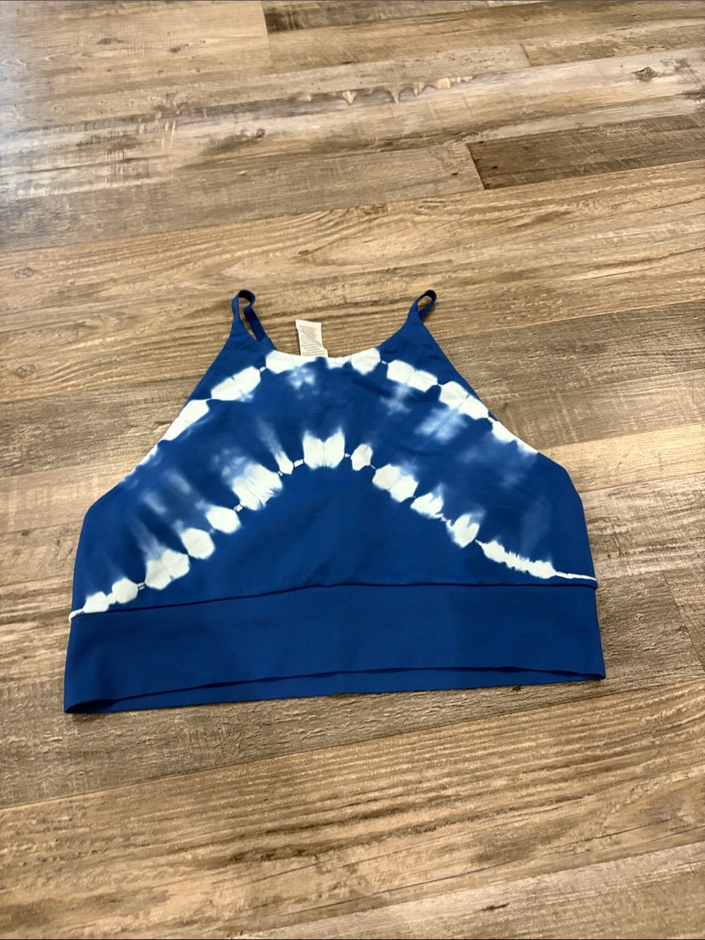 JoyLab Blue & White Tie-Dye Halter Sports Crop